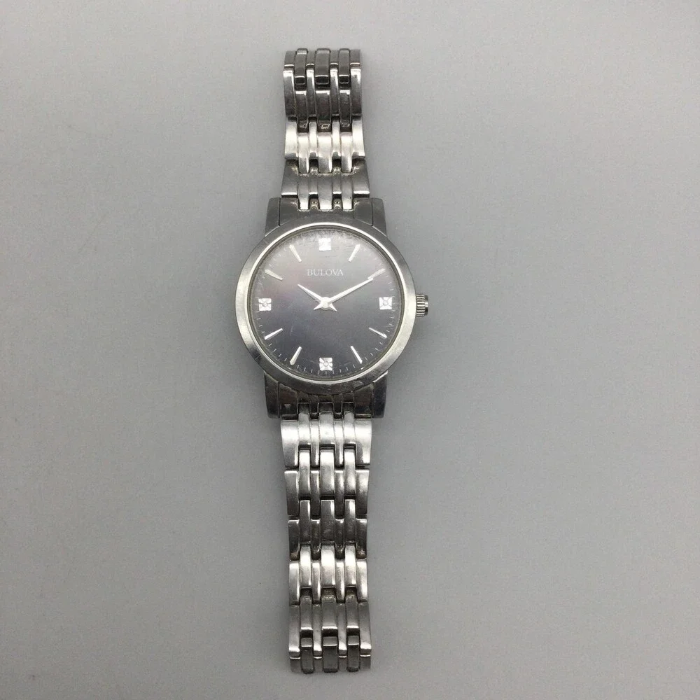 Bulova Womens Watch 27mm Black Dial Stainless Steel B96P148 New Battery 7.5
